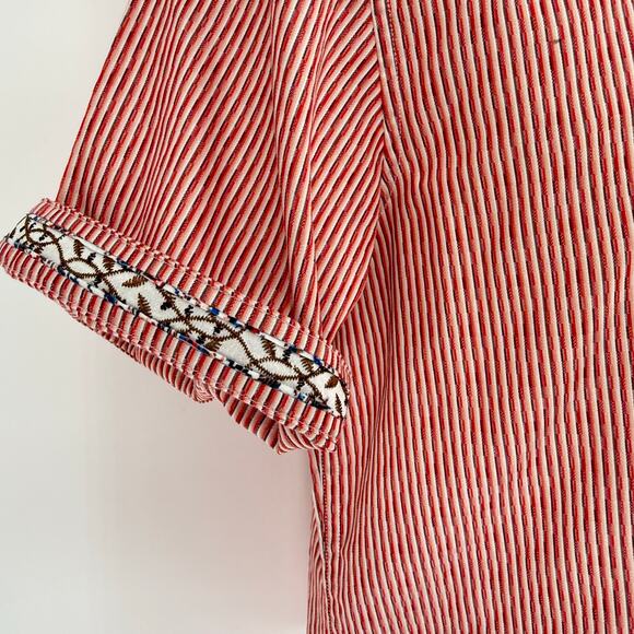 Robert Graham Woven Button Front Short Sleeve Shirt Indos Red-Orange Stripe M - Picture 3 of 9